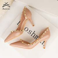 Femmes court mi mince talons affaires dame étincelle travail officiel femmes chaussures à talons hauts dames Rivet chaussures à talons