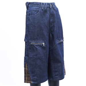 MC BUILD OEM Bermuda in denim da <span class=keywords><strong>uomo</strong></span> con tasche, stile trucker, decorazioni e patchwork, a vita media - Product Image 6