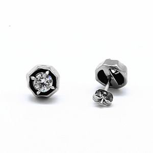 yunnique Hexagon <b>Stud</b> <b>Earrings</b> <b>Black</b> And White Zircon Claw Setting Geometric Design For Men And Women Gift Jewelry - Product Image 1