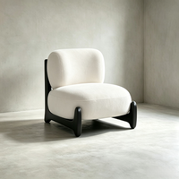 Fauteuil lounge Tenghang Sherpa, style moderne minimaliste, canapé individuel avec structure en bois pour salon et chambre, style crème, sans accoudoirs, idéal pour la détente