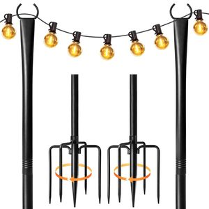 Metal <b>String</b> <b>Light</b> Poles With Adjustable Hooks For Patio Backyard Garden Decoration - Product Image 1