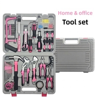 Ensemble d'outils manuels pour le travail du bois, boîte à outils électrique de rangement, combinaison domestique en acier au chrome-vanadium rose