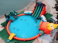 Piscine gonflable géante ronde commerciale avec toboggan sur le thème des animaux marins |   Grande zone de jeux aquatiques pour parcs aquatiques et locations