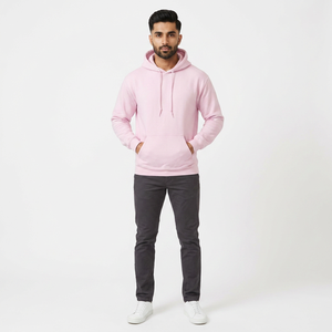 Sweat à capuche classique pour homme rose clair, respirant, en molleton de coton mélangé épais avec cordon de serrage, broderie 3D, différentes tailles - Product Image 1
