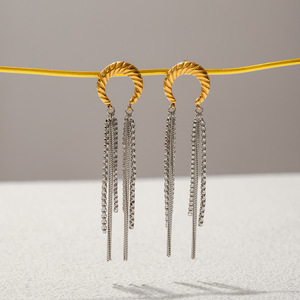 Boucles d'oreilles pendantes spirale lune à pampilles en acier inoxydable plaqué or 18 carats, design géométrique bicolore or et argent, bijoux de mode - Product Image 4
