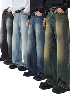 Venta al por mayor de ropa urbana vintage con estampado, pantalones vaqueros anchos personalizados para hombre, estilo desgastado - Product Image 1