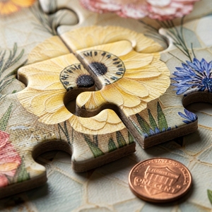 Puzzle en bois mosaïque florale en résine, impression UV, revêtement brillant, découpe de précision, art floral vintage, vente en gros, OEM, puzzle personnalisé - Product Image 3