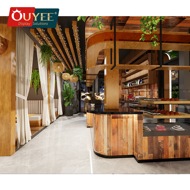 cafe counter trees book themed