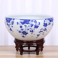 Jingdezhen Pot en porcelaine bleu blanc pot de fleurs en céramique bol salon décoration avec Lotus herbe vert porc