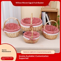 Handgemaakte rieten mand voor eieren en fruit, draagbaar, voor buitenpicknick, met één handvat