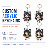 Porte-clés en acrylique Anime Girl, acrylique transparent 3 mm, impression double face, forme et taille personnalisées, anneau métallique, commande en gros, OEM ODM