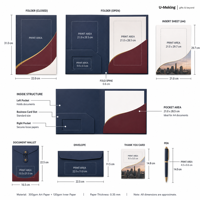 Kit de dossiers de présentation personnalisés en couleur avec inserts, porte-stylo, enveloppe et porte-documents pour réunions et propositions d'entreprise