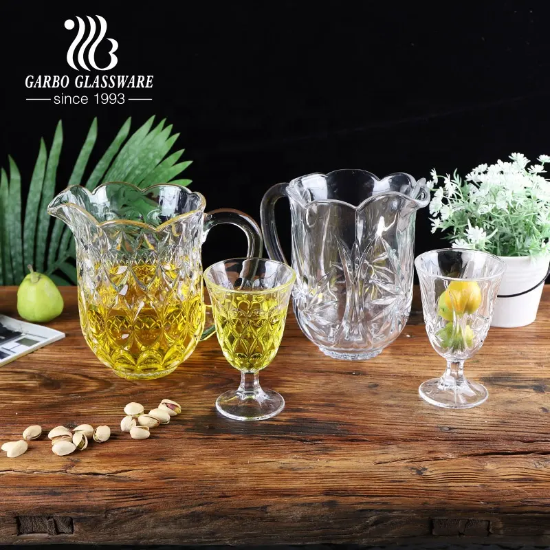 Bicchieri da tavolo con Design inciso trasparente con 6 tazze 7 pezzi brocca per acqua in vetro bicchieri per acqua Set di brocche in vetro per bere tè