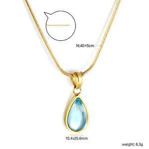 สร้อยคอจี้รูปหยดน้ำ โซ่ทอง ประดับพลอยสีเขียวสีน้ำเงิน ดีไซน์เก๋ เครื่องประดับแฟชั่นสำหรับผู้หญิง สวมใส่ได้ทุกวัน เหมาะเป็นของขวัญ - Product Image 5