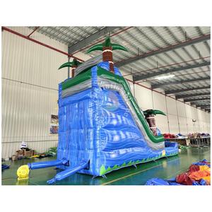 Tobogán Acuático Inflable de una Sola Vía con Diseño de Palmera Tropical, Tobogán Acuático Inflable Azul con Piscina, Alquiler Comercial para Fiestas de <span class=keywords><strong>Verano</strong></span> - Product Image 3