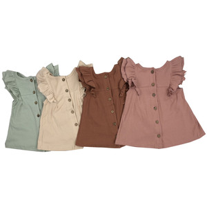 Vestido vintage acanalado para bebé niña con botones traseros y volantes sin mangas, tipo camiseta para niña pequeña - Product Image 2