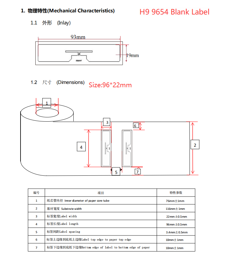 เสาอากาศสีขาว9654ขนาดป้ายเปล่า: 96*22มม