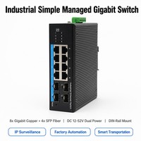 Switch Gigabit Industrial Simple Administrado de 8 Puertos, 4 SFP, Fibra Ethernet, Riel DIN, Doble Alimentación CC 12-52V