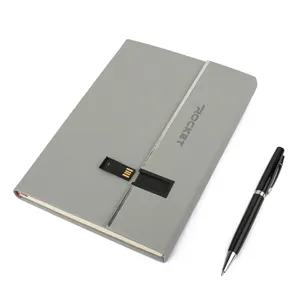 Benutzer definiertes Office-Notizbuch Verwenden Sie Hardcover PU Leather Journal Werbe geschenk für die Schule mit USB-Stick