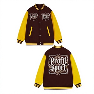 เสื้อแจ็คเก็ต Profit Sport Lettermen แบบยูนิเซ็กซ์ สีน้ำตาลเหลือง ปักลายตัวอักษร ดีไซน์ลำลองสำหรับฤดูหนาว แบบสองด้าน ป้องกันลม - Product Image 1