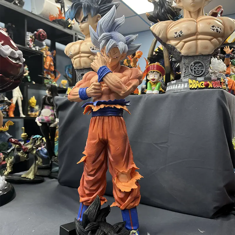 Personaje DBZ de 43cm al por mayor, modelo de personaje Goku plateado súper extremo a gusto