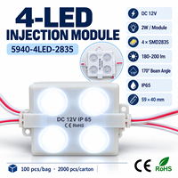 Module LED 12V 2W SMD 2835, module LED étanche IP65 avec 4 LED et lentille 170 degrés pour lettres lumineuses et caissons lumineux