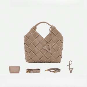 Bolso de Mano de Diseño Casual para Mujer, Tejido en Piel Vacuna, Estilo Lujoso y Exclusivo, con Cadena Cruzada y Correa para el Hombro - Product Image 2