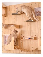 Structure murale pour chat en bois massif avec panneau perforé, style mural, sans perçage, nid pour chat intégré et trampoline