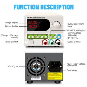 แหล่งจ่ายไฟแบบสวิตชิ่งควบคุมแรงดันไฟฟ้า 32V 10A ราคาดี ปรับค่าได้แม่นยำสูง พร้อมปุ่มปรับแบบดิจิตอล - Product Image 4