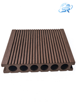 Plancher de terrasse WPC contemporain 140x25mm à trous creux, double face, bois-plastique, 24 rainures fines, 7 rainures larges, antidérapant