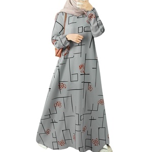 Nouveau moyen-orient Jalabiid robe musulmane modeste col rond à manches longues imprimé ample Simple Style conservateur vêtements - Product Image 4