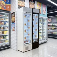 Armoire à boissons verticale commerciale sur mesure avec porte en verre trempé à large vue pour les supermarchés