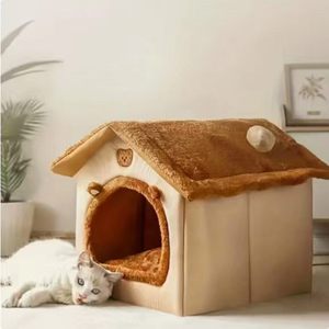 Warm Doghouse For Small Dogs Removable Washable Four Seasons Pet House Rectangle Shape Brown Bear Version - Product Image 1