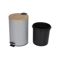Poubelle en métal gris mat de style nordique 7L avec couvercle en bambou et pédale, petite poubelle pour salle de bain, bureau, cuisine