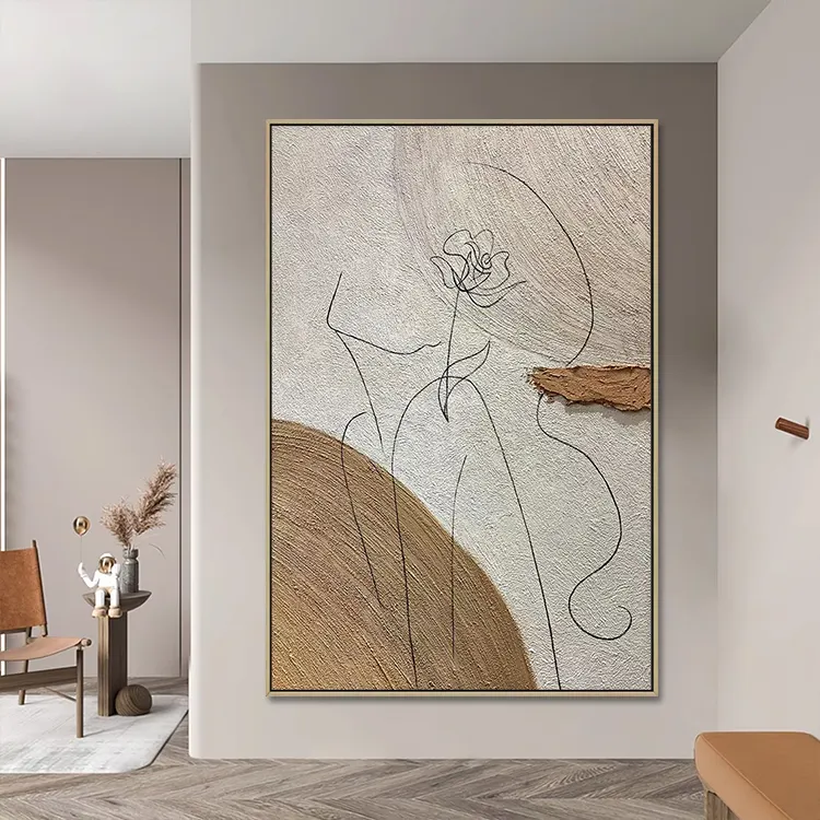 Décor à la maison nordique minimaliste mode visage ligne toile mur Art à la main abstrait Portrait peinture femme