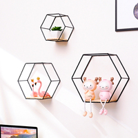 Étagères Murales Flottantes Hexagonales Modernes, Cadre Métallique Doré Créatif pour Salon, Chambre, Cuisine, Bureau