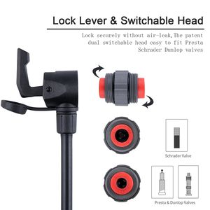 <span class=keywords><strong>Pompe</strong></span> à vélo en alliage d'aluminium <span class=keywords><strong>GIYO</strong></span> avec compatibilité valve Schrader/Presta, tuyau de 29 cm, manomètre, gonfleur d'air pour vélo 120 PSI - Product Image 6