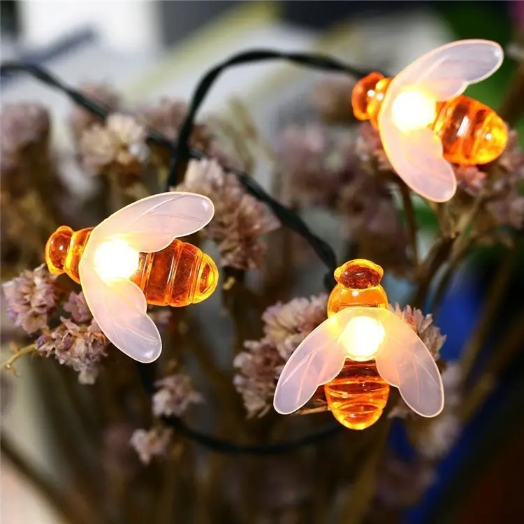 Solar Bee String Lights Outdoor 5m 20 Led Honeybee Fairy Lights with 8 Modes Waterproof Solar Bumble Bee Lights