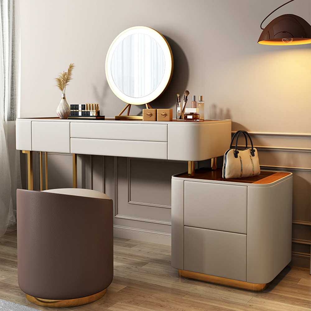 Nordic Style Make up Table with Gold Metal Leg & Leather Dressers