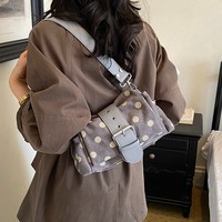 Tas Tangan Bahu Dekorasi Gesper Polka Dot Vintage Tas Selempang Tali Dapat Dilepas Tas Selempang Wanita untuk Kencan Harian dan Belanja Jalanan