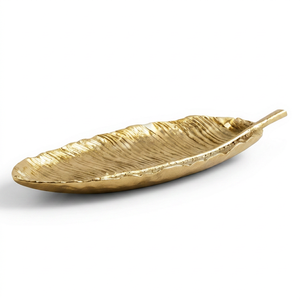 Bol décoratif en métal doré en forme de feuille, fait main, poli, élégant, idéal pour offrir, décoration de table raffinée - Product Image 1