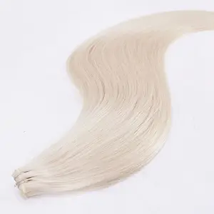 Extensiones de cabello plateado ruso coreano, cinta barata humana virgen en cabello, trama Genius, cabello ondulado Natural, Color claro