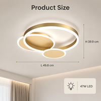 Plafonnier LED moderne en forme d'anneau doré, en acrylique et métal, à montage en surface, télécommande, variateur de lumière, tricolore, pour chambre et salon