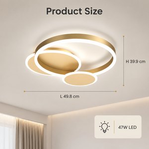 Plafonnier LED moderne en forme d'anneau doré, en acrylique et métal, à montage en surface, télécommande, variateur de lumière, tricolore, pour chambre et salon - Product Image 4