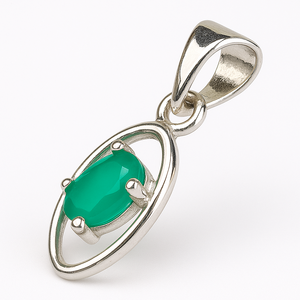 จี้รูปไข่โอนิกซ์สีเงินสเตอร์ลิงทำด้วยมือสร้อยคอพลอยสีเขียวมรกต - Product Image 4