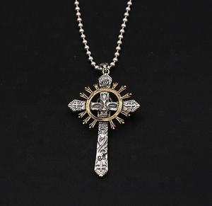 Liontin Salib Tengkorak Unisex Perak Sterling 925 Berlapis Rhodium Gaya Kristen Gotik Punk Rock untuk Pesta yang Modis - Product Image 2