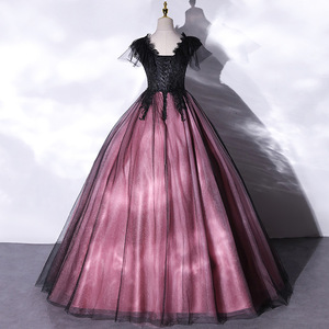 Evening Gown Sweetheart Neckline Empire Waist Pink Black Tulle Party Wedding Dress Formal Occasion - Product Image 4