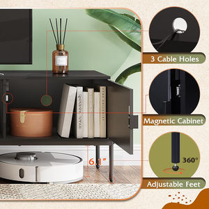 <span class=keywords><strong>Meuble</strong></span> <span class=keywords><strong>TV</strong></span> Nu-Deco Farmhouse 65 pouces avec 2 armoires de rangement, étagère ouverte, matériau en bois, pieds en métal, <span class=keywords><strong>noir</strong></span>, pour salon et chambre à coucher - Product Image 4