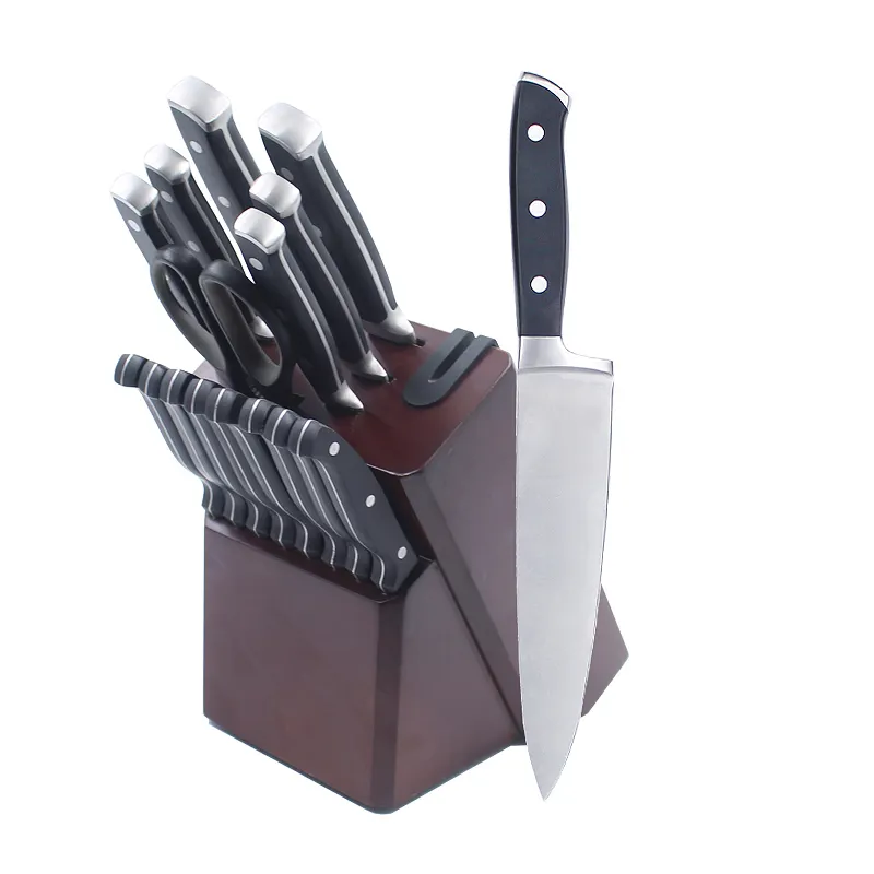 hot sale 15 Pieces Stainless Steel Kitchen forged Knife Set with wooden Block