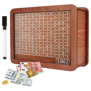 Hucha de madera con contador para euros y dólares estadounidenses, forma rectangular, para edades de 8 a 13 años - Product Image 3